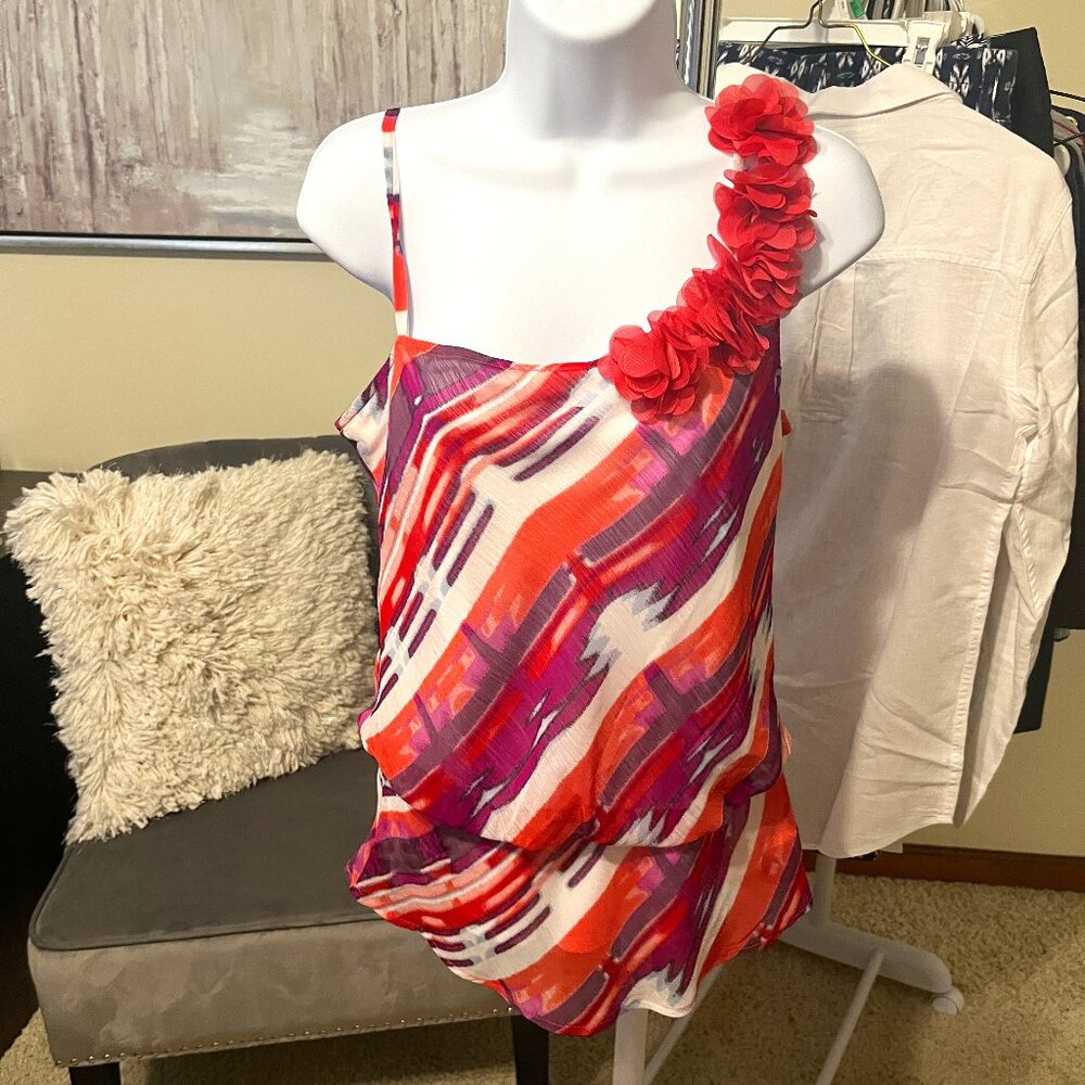 ONE SHOULDER FLORAL FULLY LINED SHIRT WOMENS TOP SUMMER A BYER SIZE MEDIUM